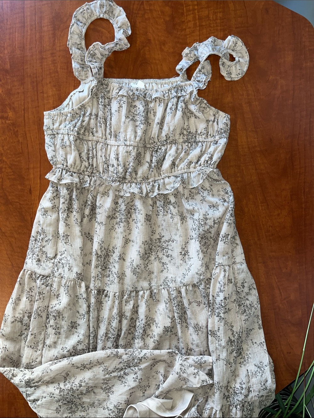 Floral Tiered Maxi Dress with Stretchy Smocked Bodice Creamy Tan Ruffle Straps